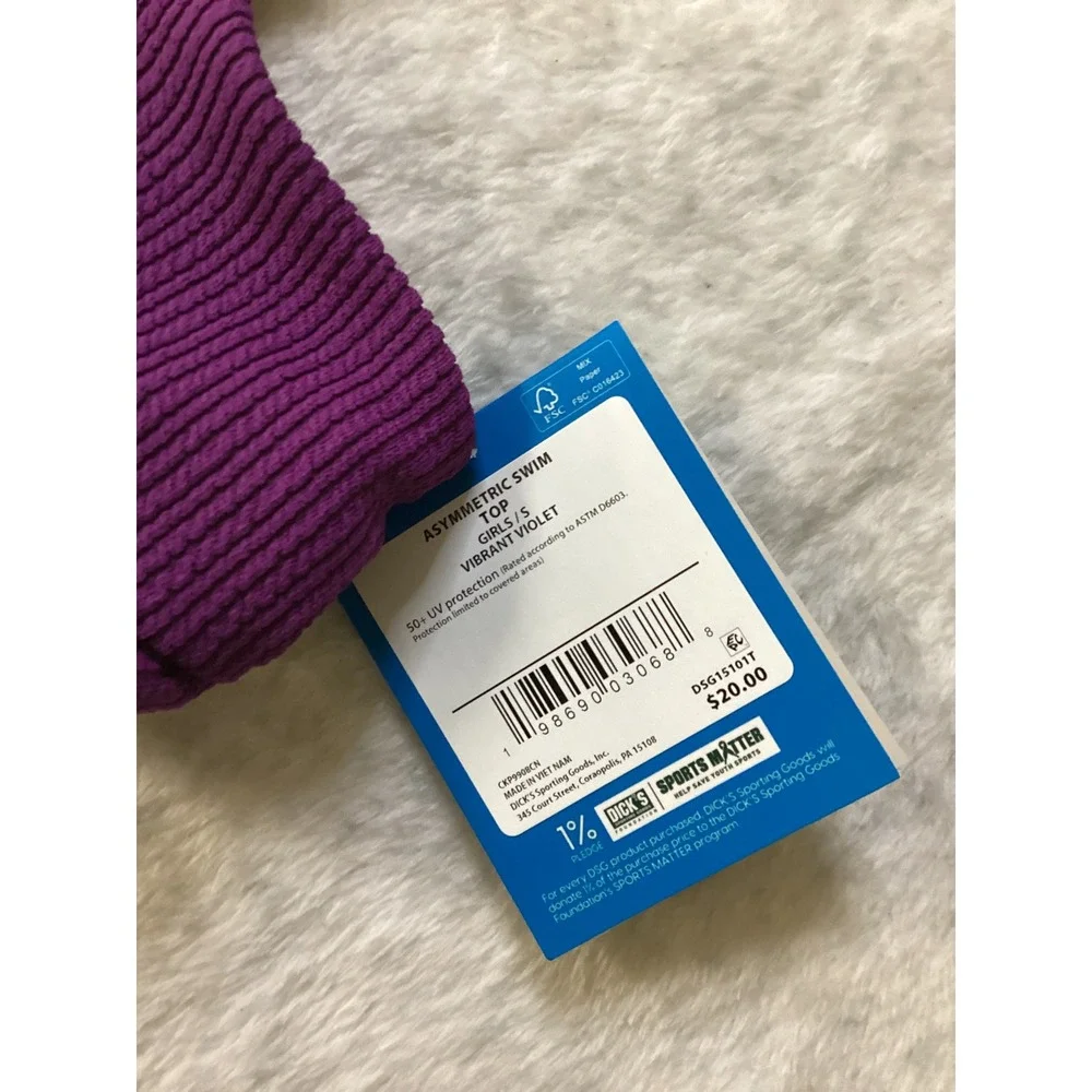 DSG Girls Asymmetric Ribbed Swim Top Vibrant‎ Violet Purple Size Small NEW